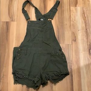 Army green overall shorts